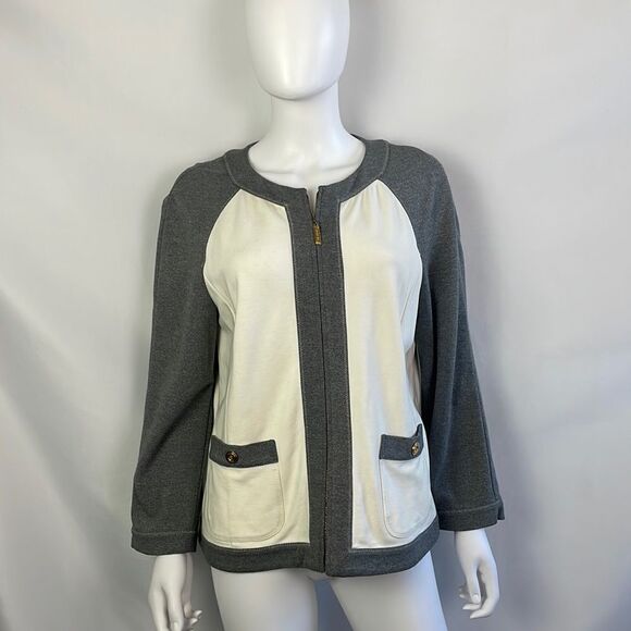St John Cream Gray Color Block Zip Jacket